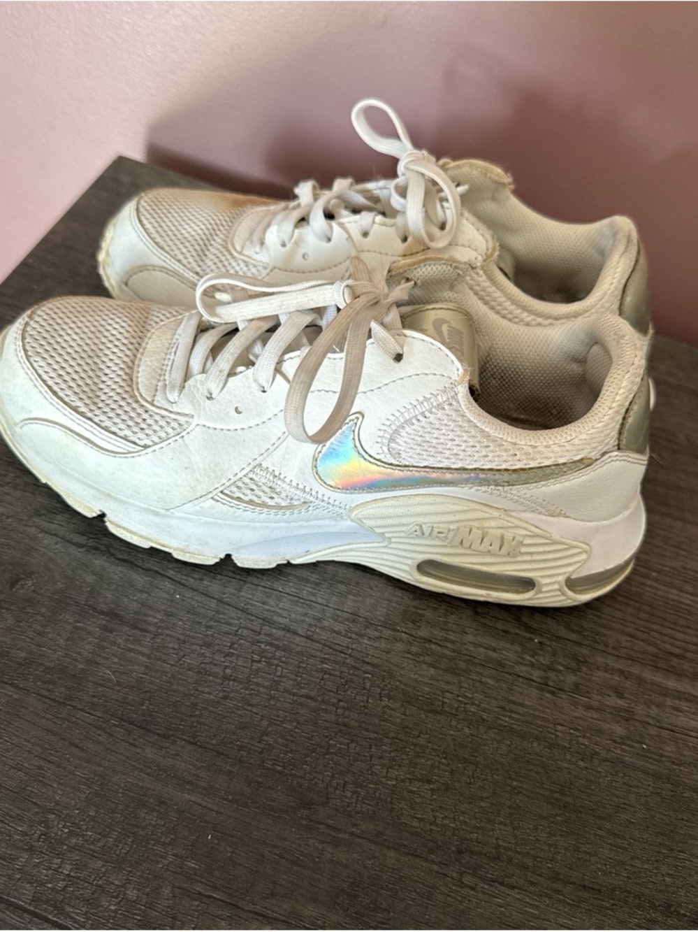 Nike Women's White Sneakers with Iridescent Swoosh